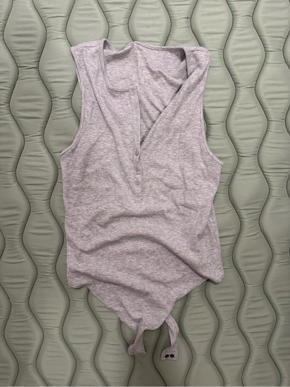 American Eagle Outfitters Sleeveless Henley Bodysuit in Light Gray